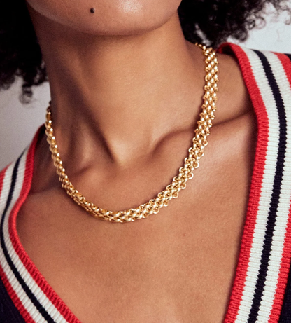 Estate Panther Chain Link Stainless Steel Necklace 14K Gold 