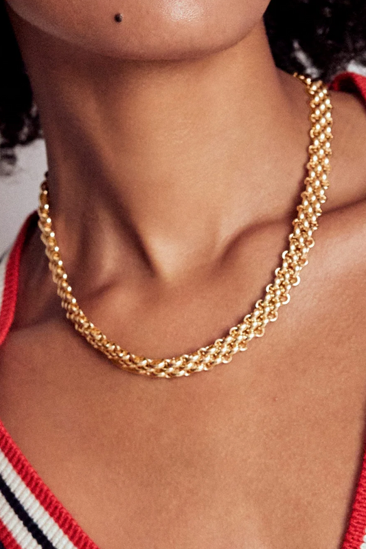 Estate Panther Chain Link Stainless Steel Necklace 14K Gold 