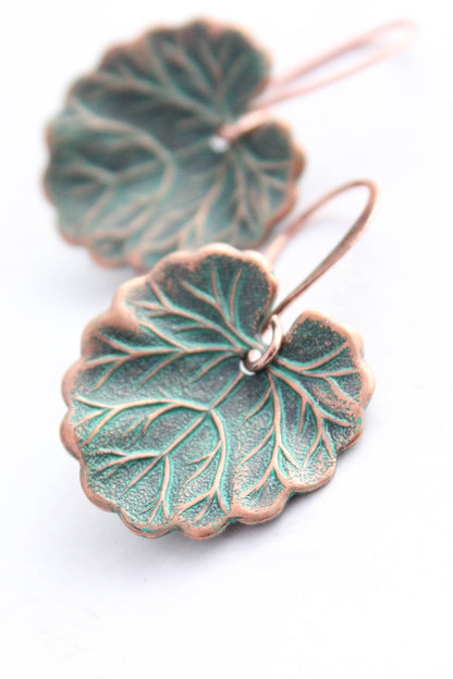 Lily Pad Earrings | Mint Patina Copper Earrings