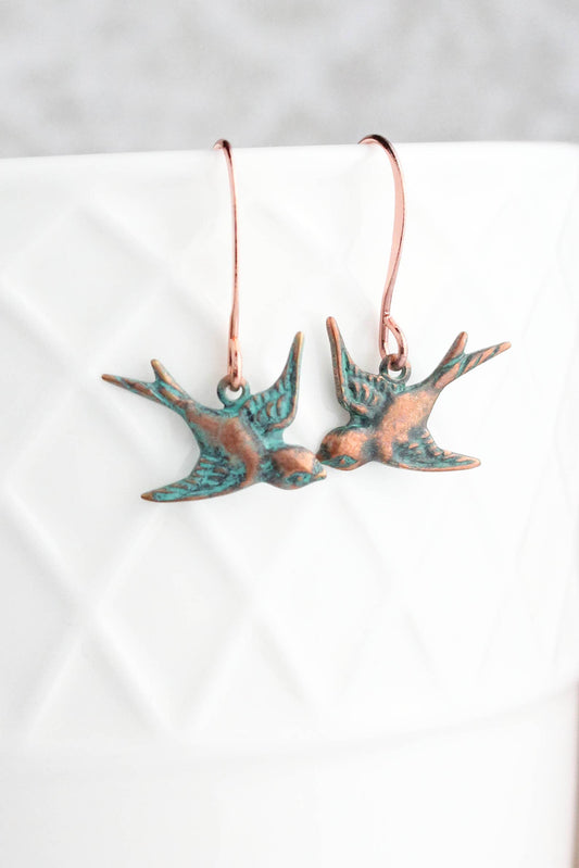Copper Bird Earrings