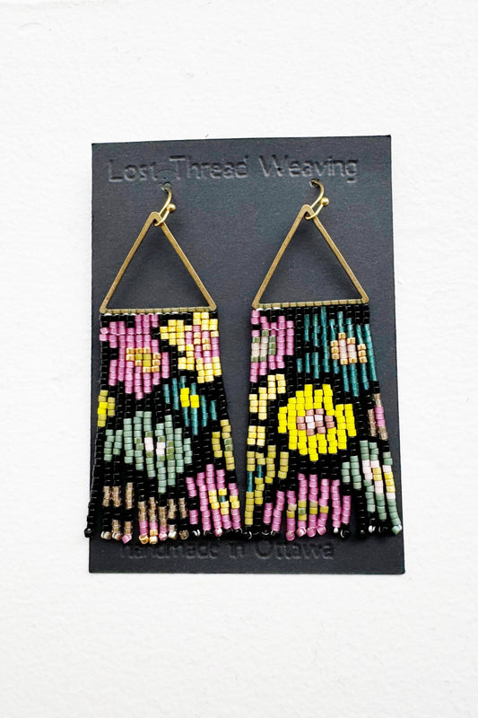 Aurora - Beaded Fringe Earrings  Abstract Blossoms