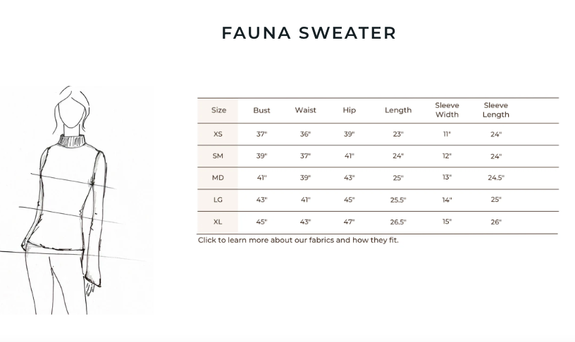 Blondie Fauna Sweater Size Chart