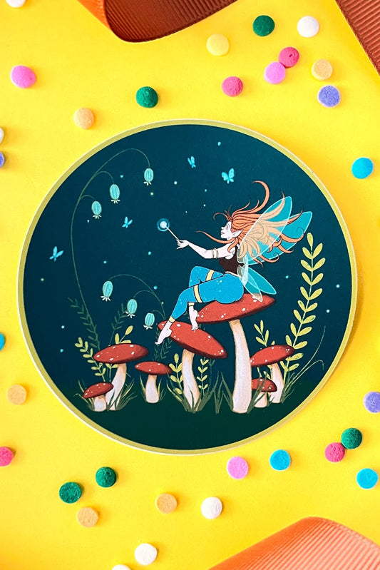 Fairy and Mushrooms Round Sticker