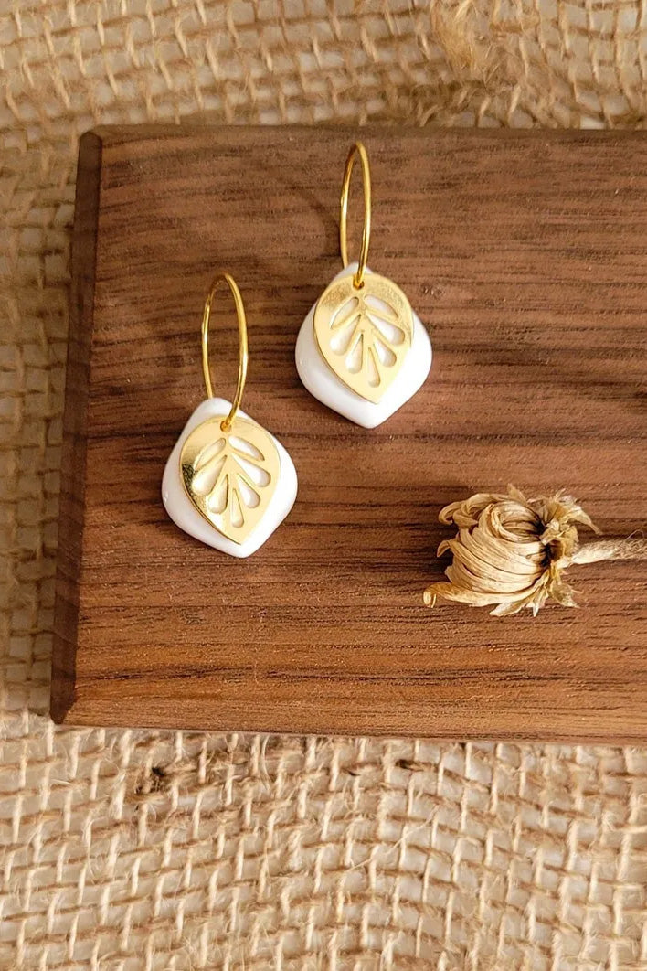 Double Leaf Ceramic Earrings