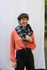 Jane Scarf by Kazak, Grey and Black, wool exterior, soft knit interior, made in Montreal