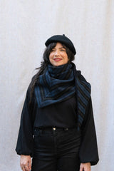 Jane Scarf by Kazak, Blue Plaid, wool exterior, soft knit interior, made in Montreal