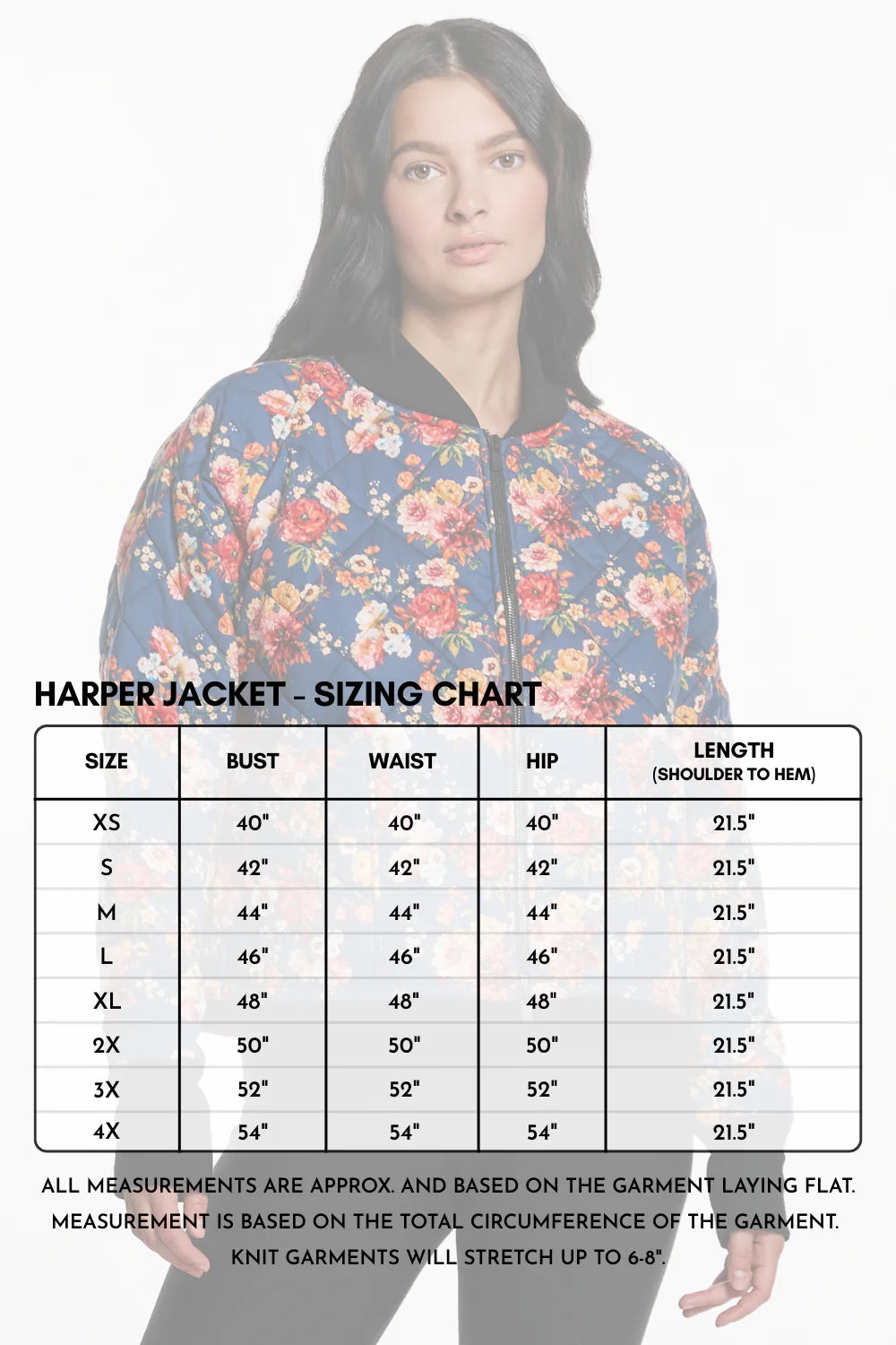 Harper Jacket by EMK Size Chart