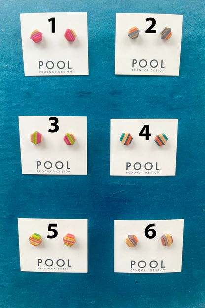 Hexagon Repurposed Skateboard Stud Earrings