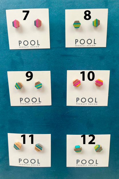 Hexagon Repurposed Skateboard Stud Earrings