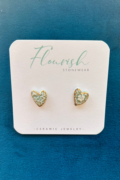 Ceramic Engraved Heart Studs