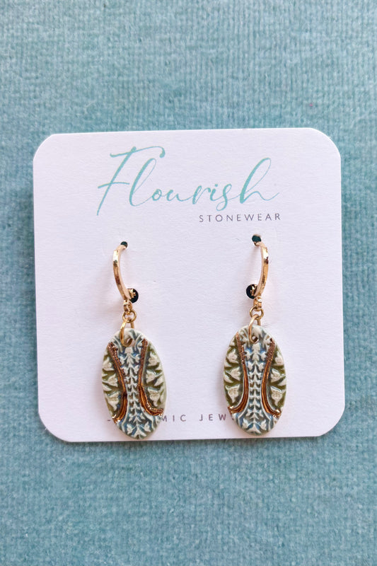 Oval Ceramic Imprint Dangle Earrings