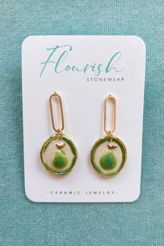 Ceramic Fruit Portrait Dangle Earrings