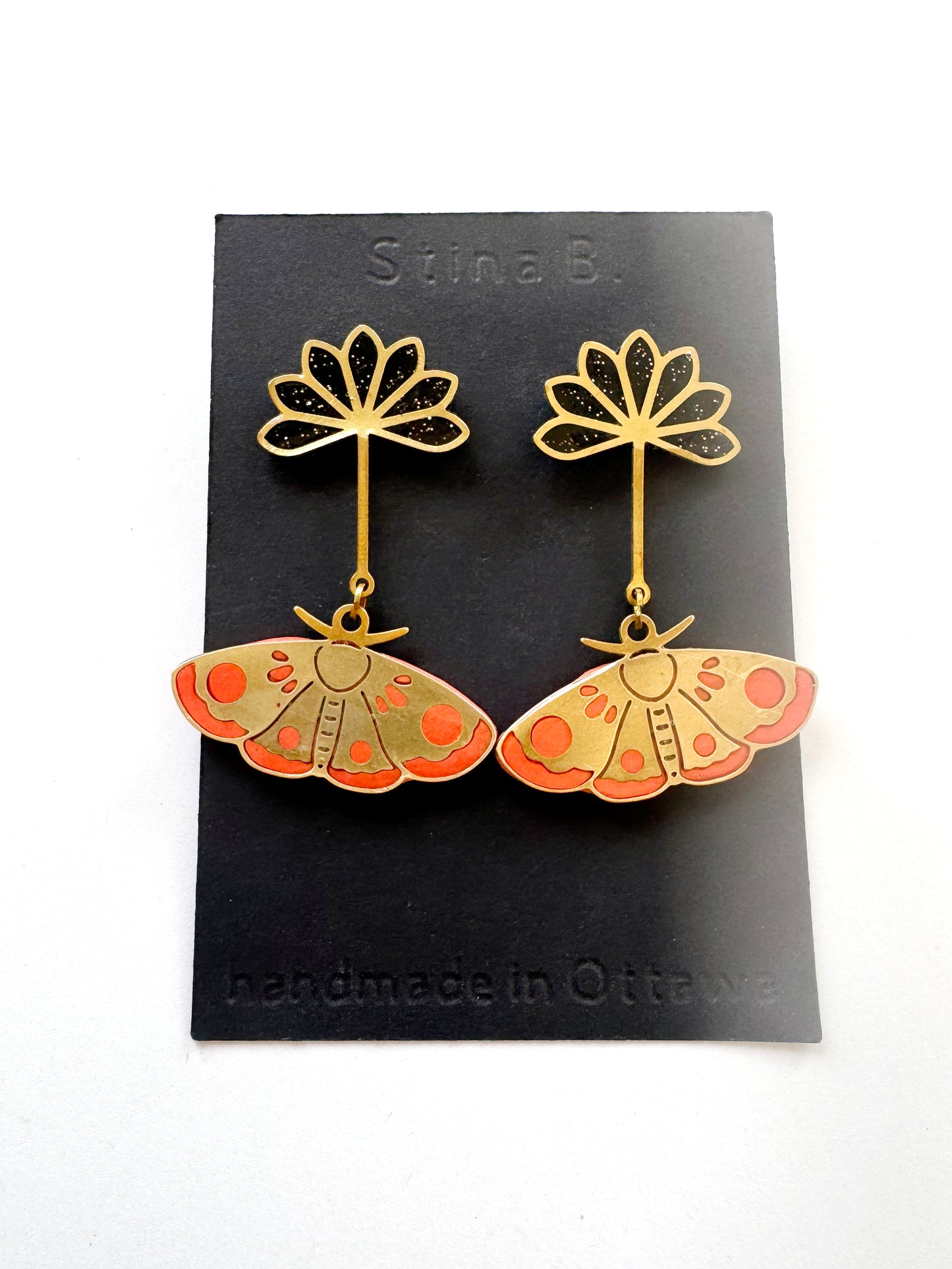 Flower with Moth Dangle Earrings