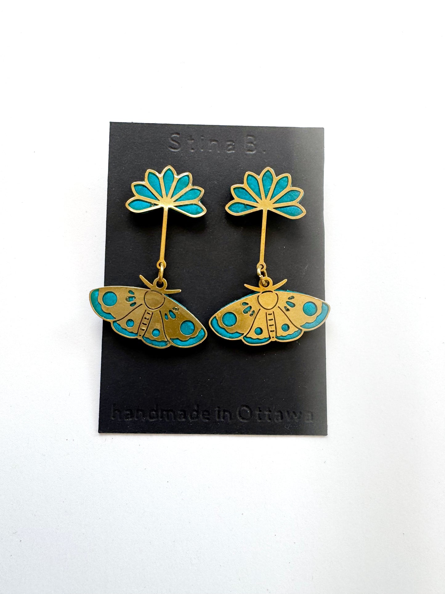 Flower with Moth Dangle Earrings