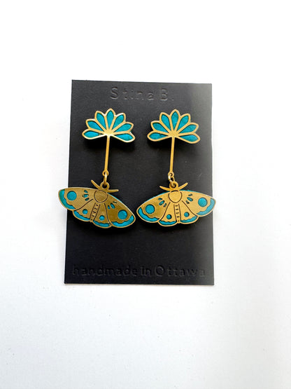 Flower with Moth Dangle Earrings