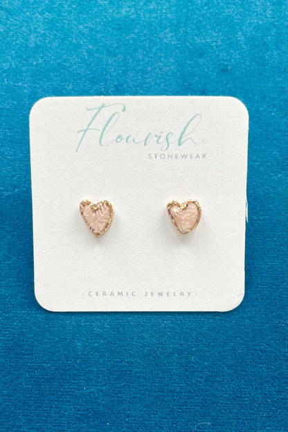 Ceramic Engraved Heart Studs