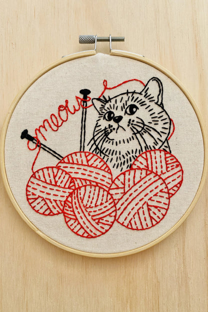 Kitten with Knitting Complete Embroidery Kit