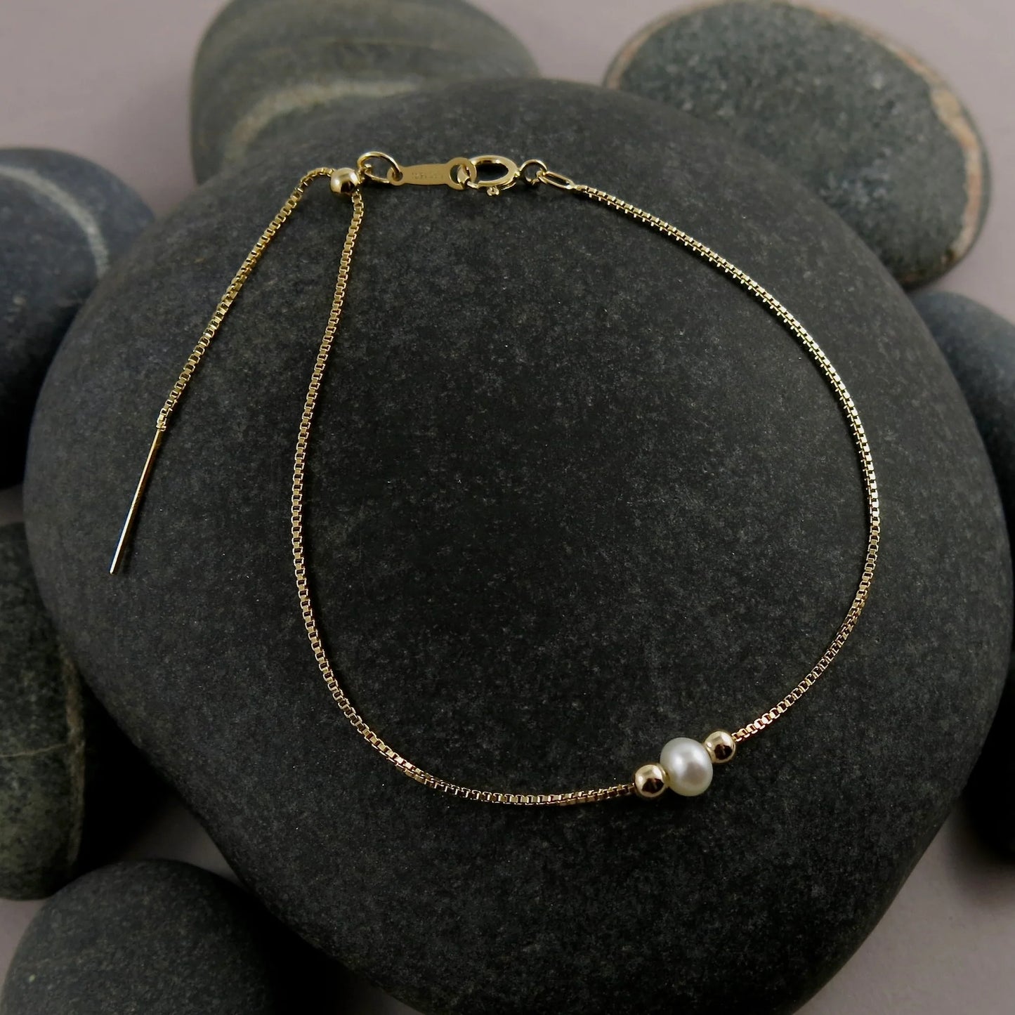 Adjustable Pearl Slider Bracelet • 14K Gold Fill