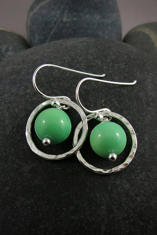 Green Opal nesting circle earrings: sterling silver, green opals