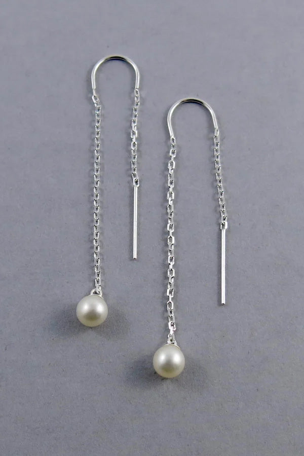 Pearl Threader Sterling Silver Earrings (Pink & White)