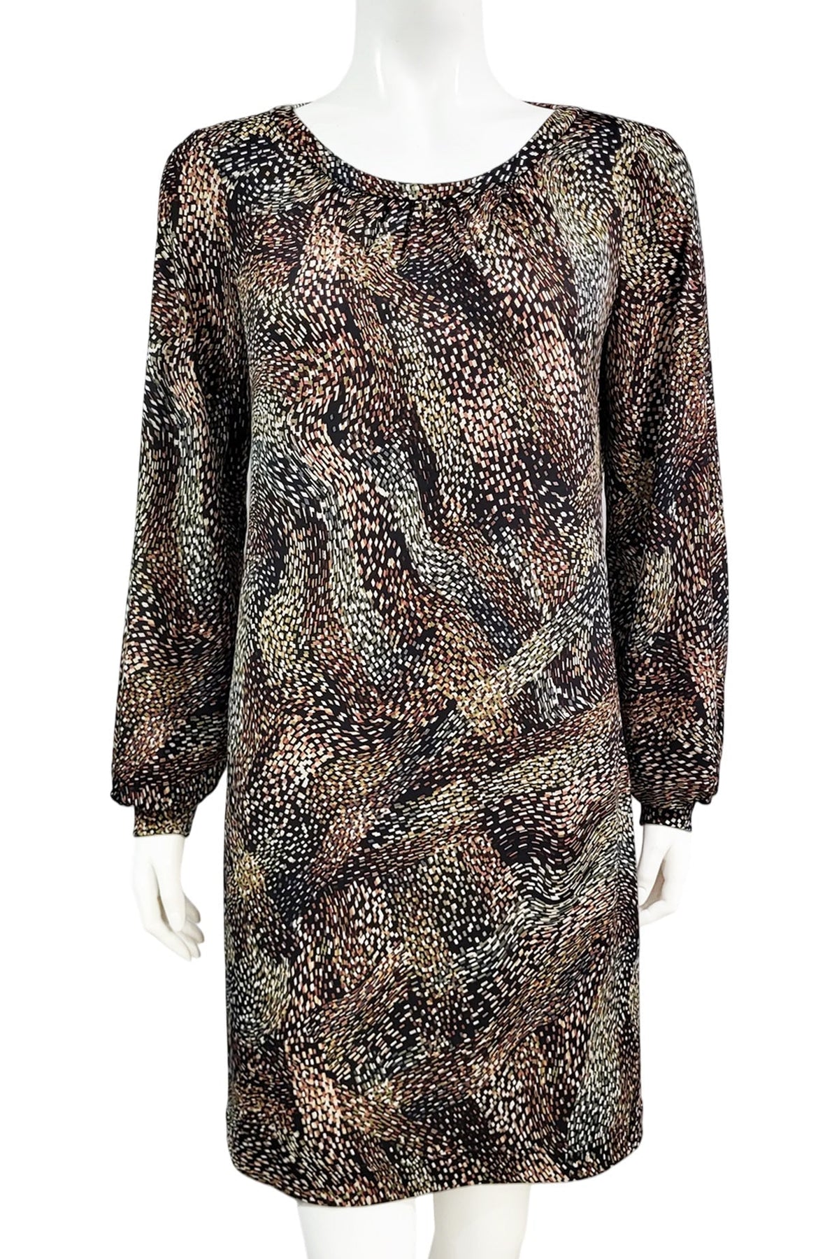The Gwyneth mini dress from Mandala in Starry Night - Brown is shown on a mannequin against a white background 