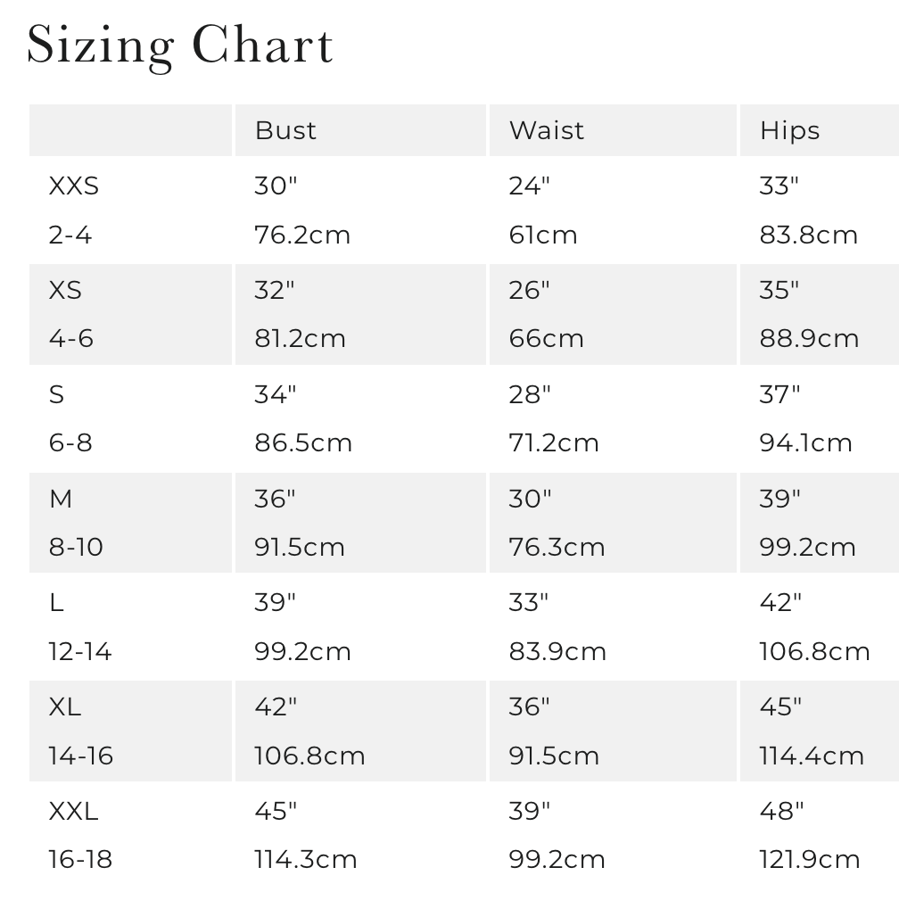 Kollontai Size Chart