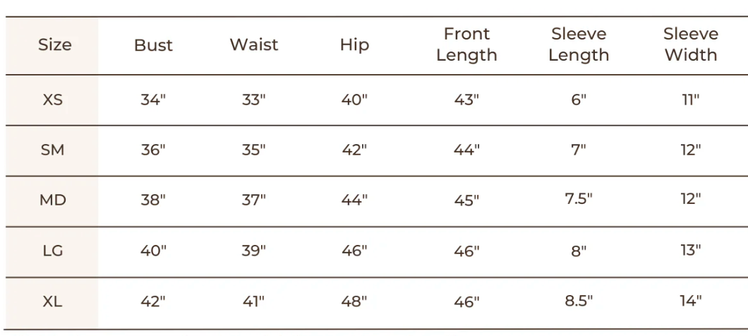 Meadow Dress in Slub by Blondie Size Chart