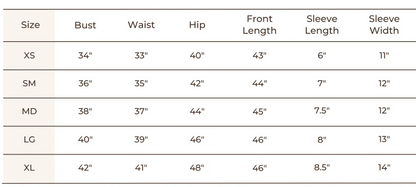 Meadow Dress in Slub by Blondie Size Chart