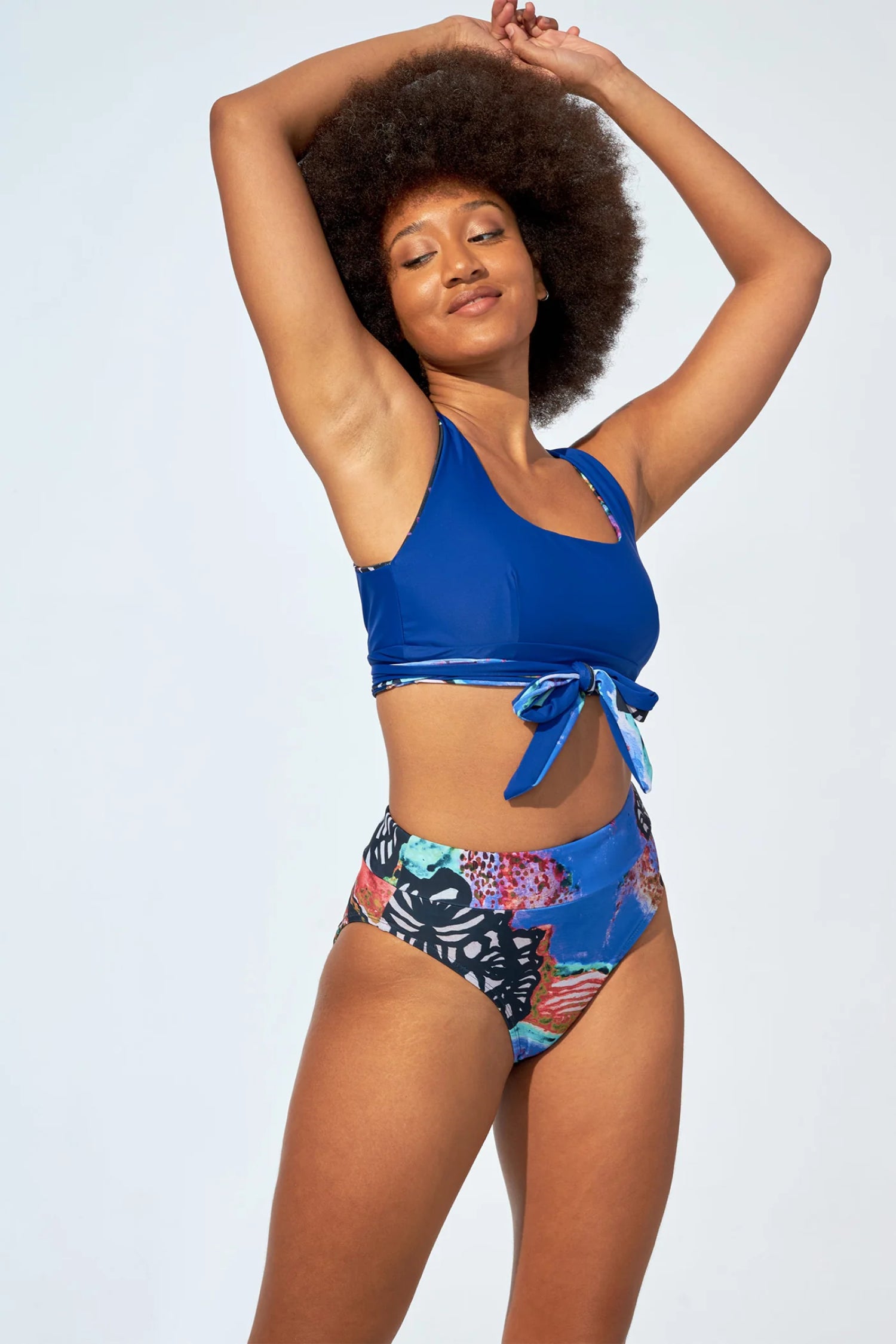 Analie HIgh Waist Bikini Bottom by Selfish Swimwear, Oscar Print, high waist, high cut leg, fully lined, recycled fibres, UV protection, sizes XS to XXL, made in Montreal