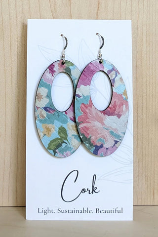 Oval Shaped Cork Earrings - Several Colour Options