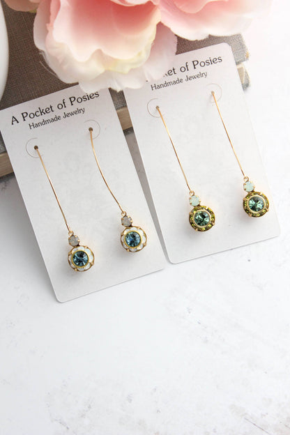 Art Deco Floral Earrings | White Opal & Dusty Blue Sapphire