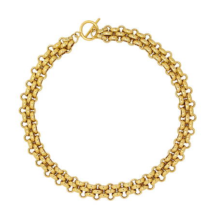 Estate Panther Chain Link Stainless Steel Necklace 14K Gold 
