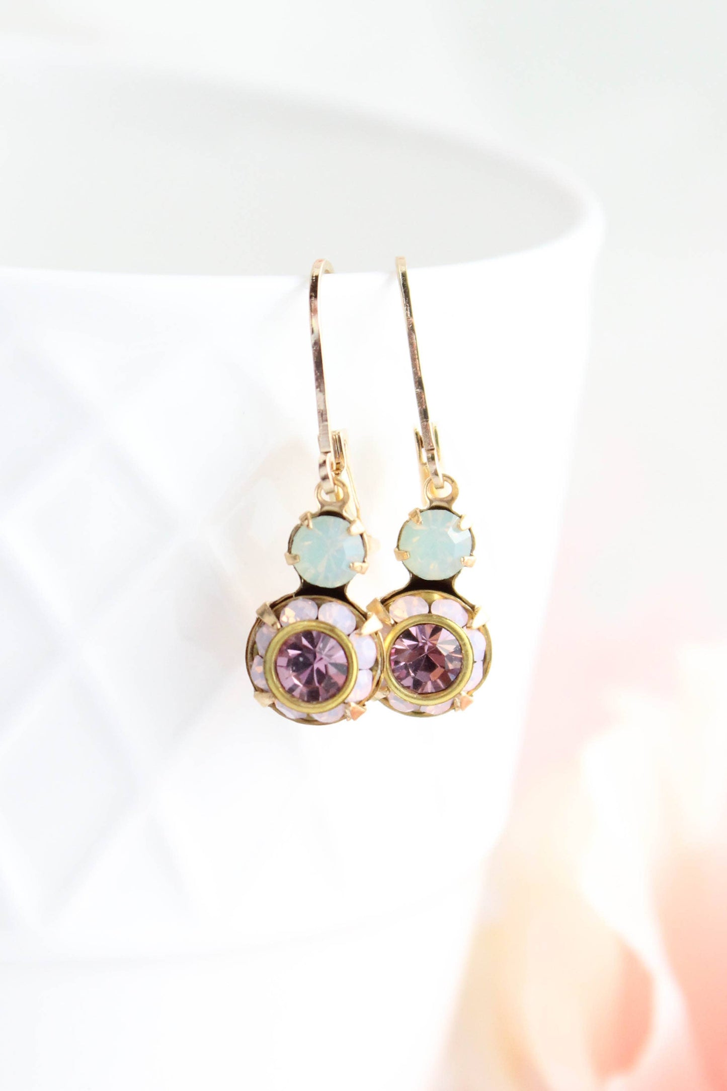 Small Glass Drop Earrings | Mint, Rose Water Opal & Amethyst