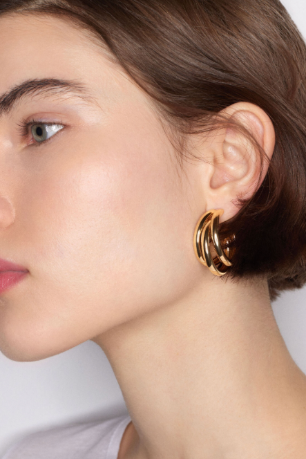 Triple Medium High Shine Steel Hoop Earring