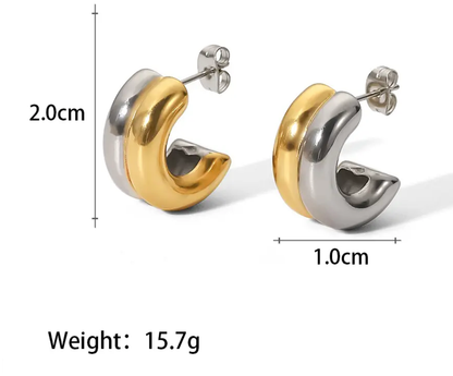 Puffy Double Hoop Earring- steel Gold Huggie 