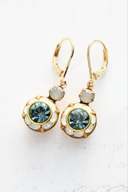 Art Deco Floral Earrings | White Opal & Dusty Blue Sapphire
