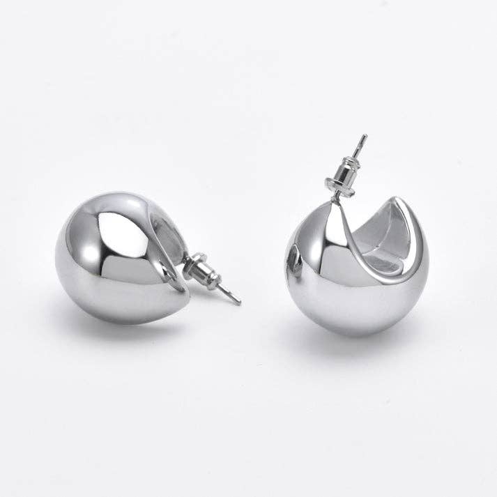Puffy Hoop Crescent Moon Earring- PVD-Waterproof 14K