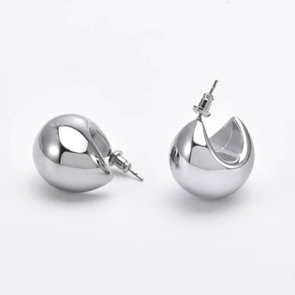 Puffy Hoop Crescent Moon Earring- PVD-Waterproof 14K