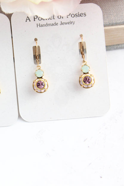 Small Glass Drop Earrings | Mint, Rose Water Opal & Amethyst