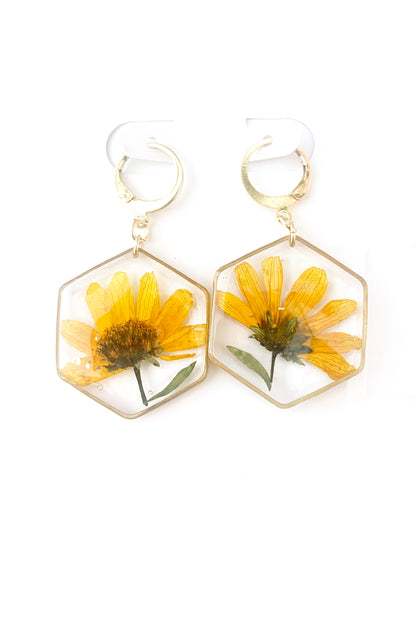 Pressed Flower Med Dangle Earrings