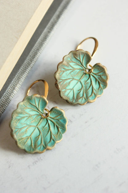 Lily Pad Earrings - Verdigris Patina
