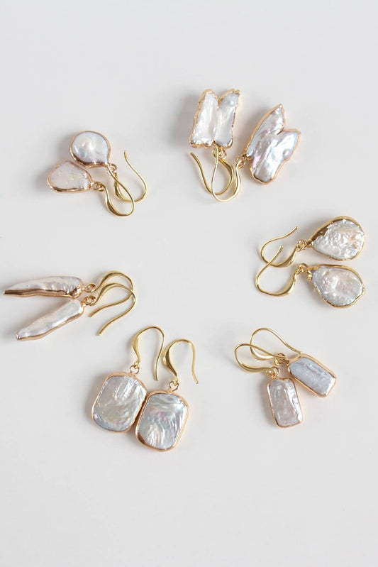 Artistic Baroque Pearl Earrings, Gold Dipped Dangles (1E18)