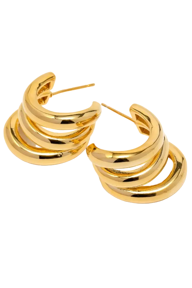 Triple Medium High Shine Steel Hoop Earring