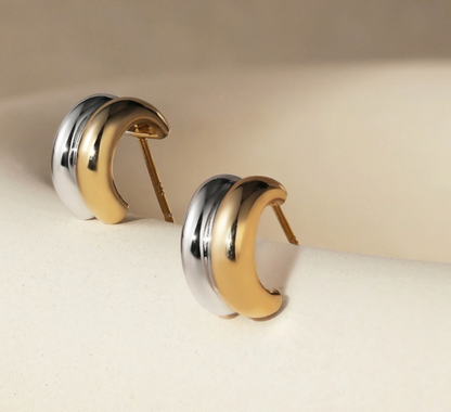 Puffy Double Hoop Earring- steel Gold Huggie 