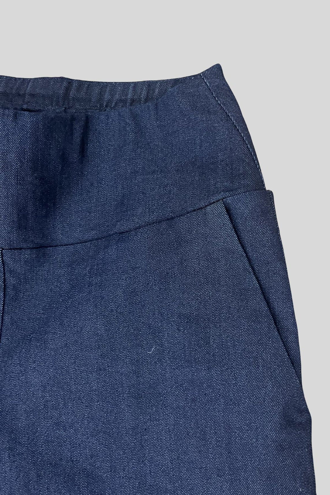 Close up of the waistband on the Catherine Denim Pants by Message Factory