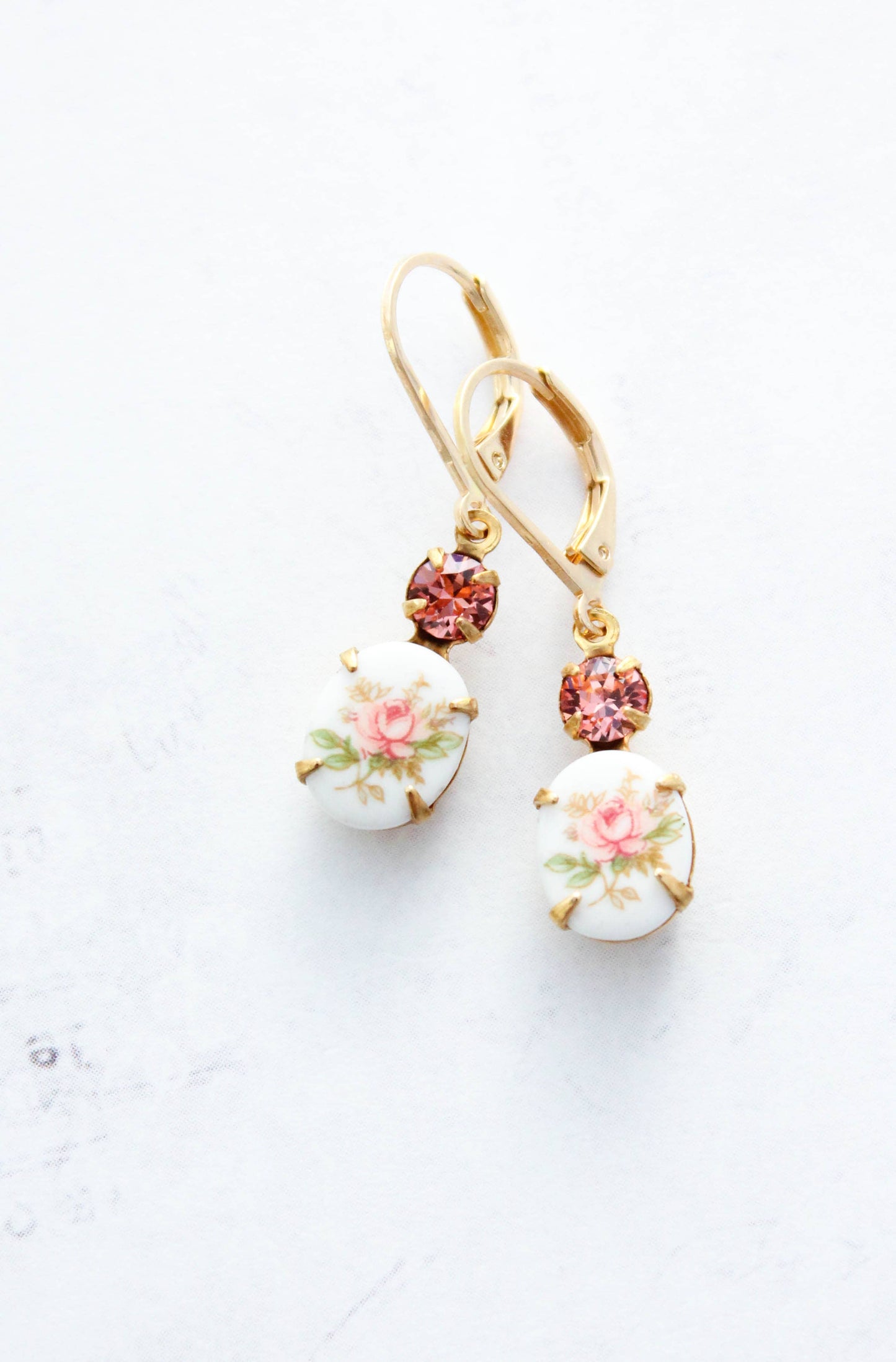 Vintage Style Flower Cameo Earrings | Pink Rose Earrings
