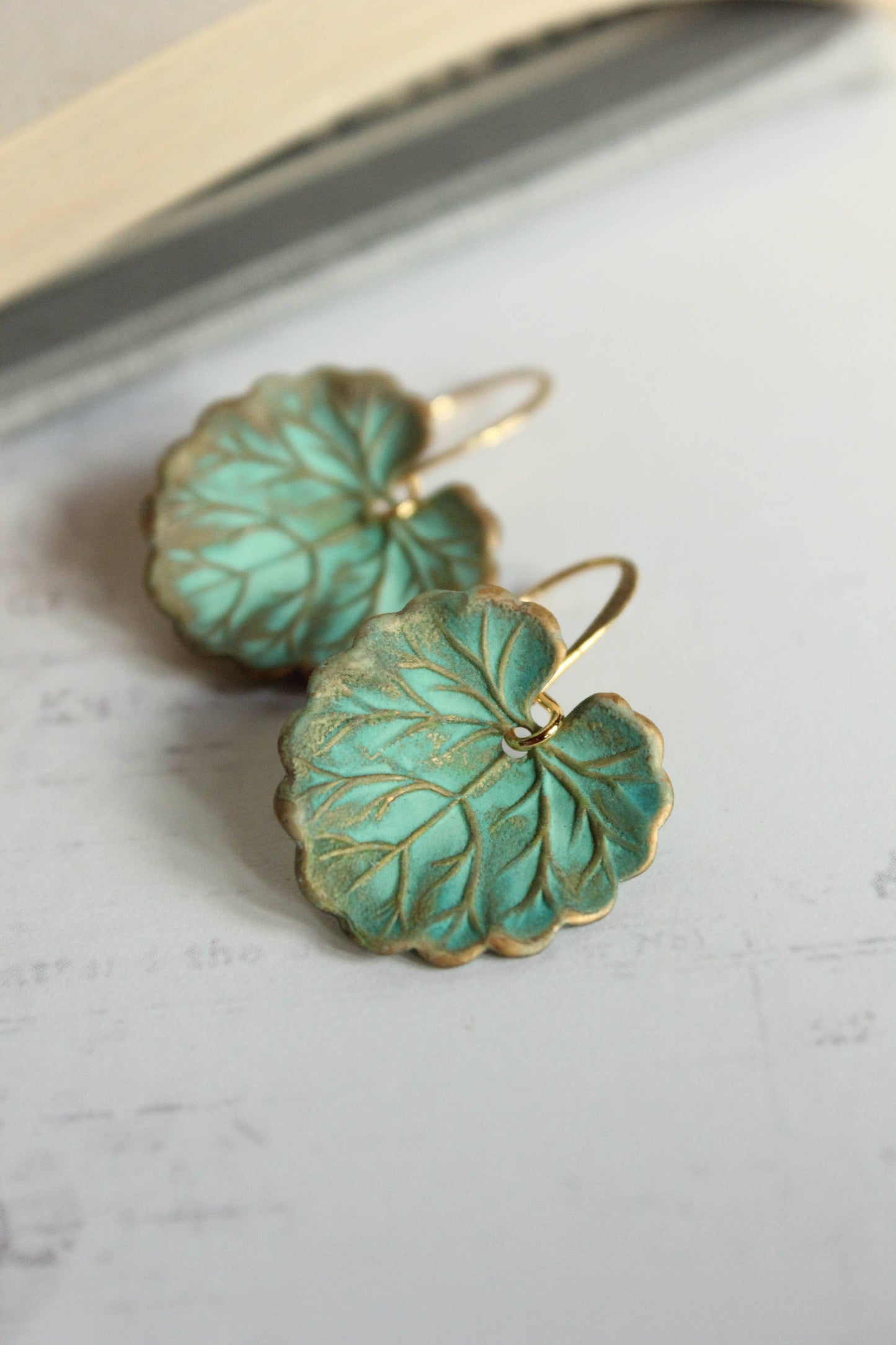 Lily Pad Earrings - Verdigris Patina