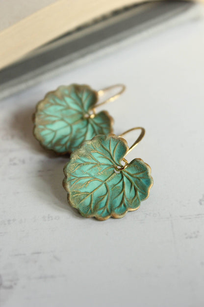 Lily Pad Earrings - Verdigris Patina