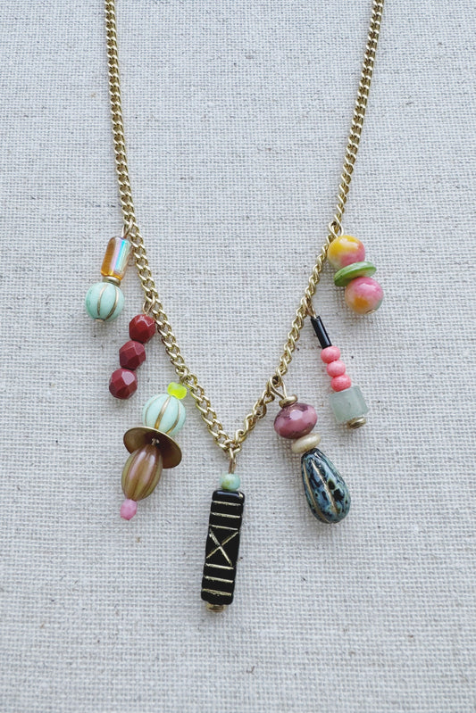 Czech Glass Beaded Charm Necklace #1