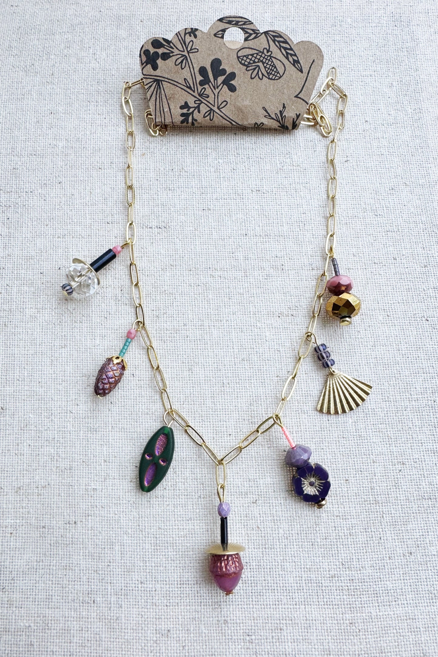 Czech Glass Beaded Charm Necklace #5
